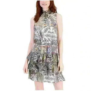 MSK Womens Printed Smocked Waist Tired Dress Multicolor Size XL Ruffle Chiffon